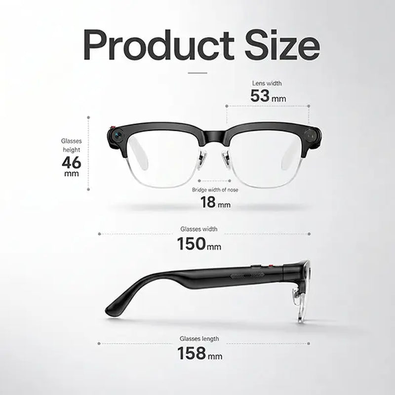 TOOBUR Lightweight Casual Audio Smart Glasses - Open Ear Bluetooth Rechargeable Lens HD Headphones, 8MP Camera, Video Recording, Touch Control, Call Answering, Real-Time Translation, AI Assistant, Photochromic Lenses (Cool Gifts for Adults)