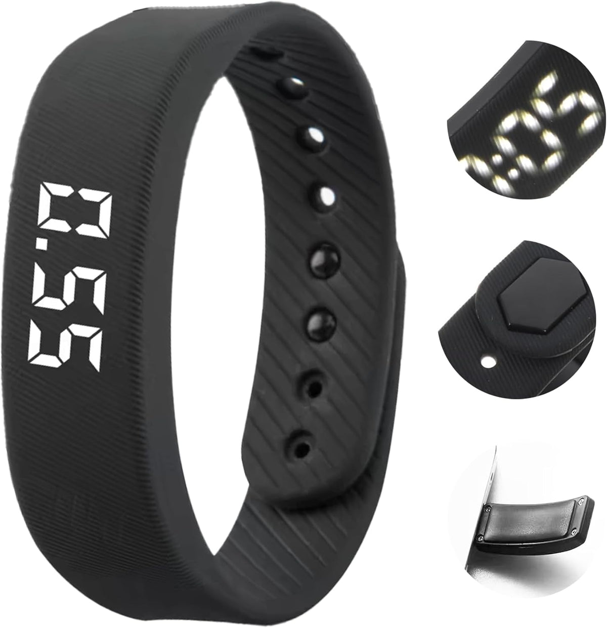 Vibrating Alarm Wristband for Heavy Sleepers, 40-Day Battery Life, Waterproof Silent Shock Watch with USB Charging, Silent Vibration Alarm Clock for Students, Sports, Won‘T Wake Your Partner (Black)